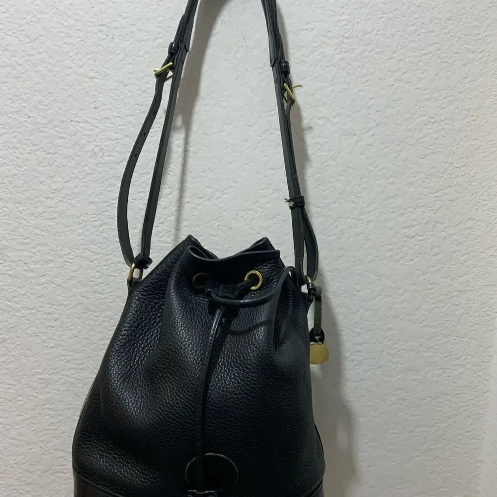 Vintage Dooney & Bourke AWL Pebbled Black Leather Drawstring Bucket Purse Bag